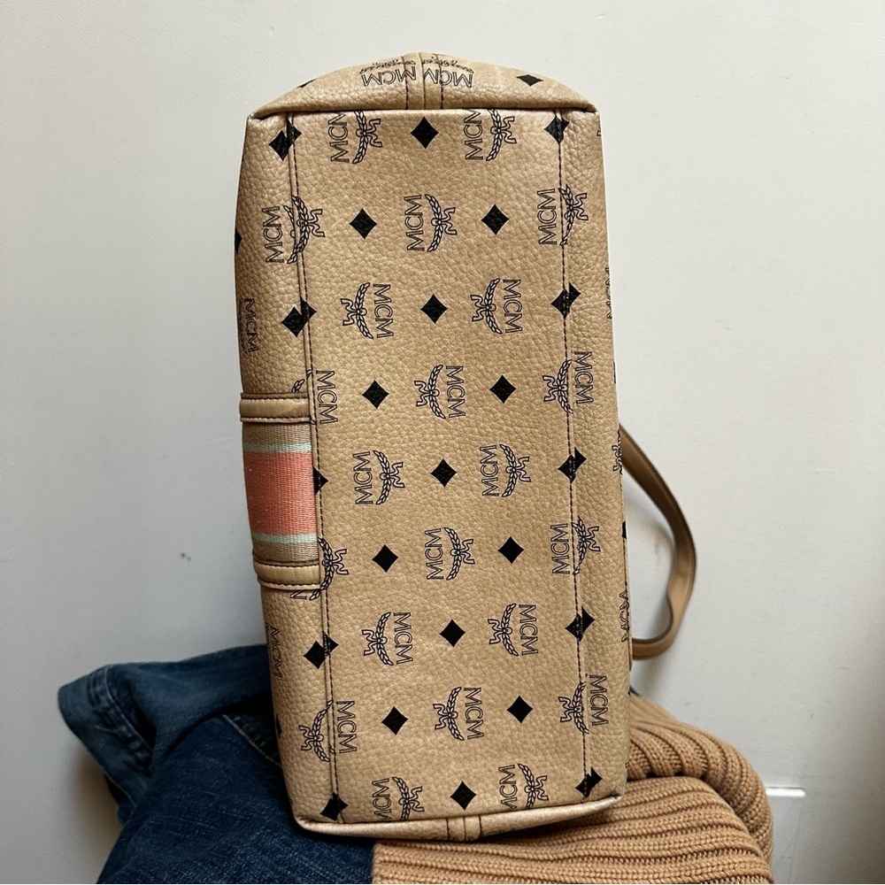 MCM Visetos Authentic Striped Tote Shoulder Bag | Beige Tan Pink| MED LG /DAMAGE - Picture 10 of 17